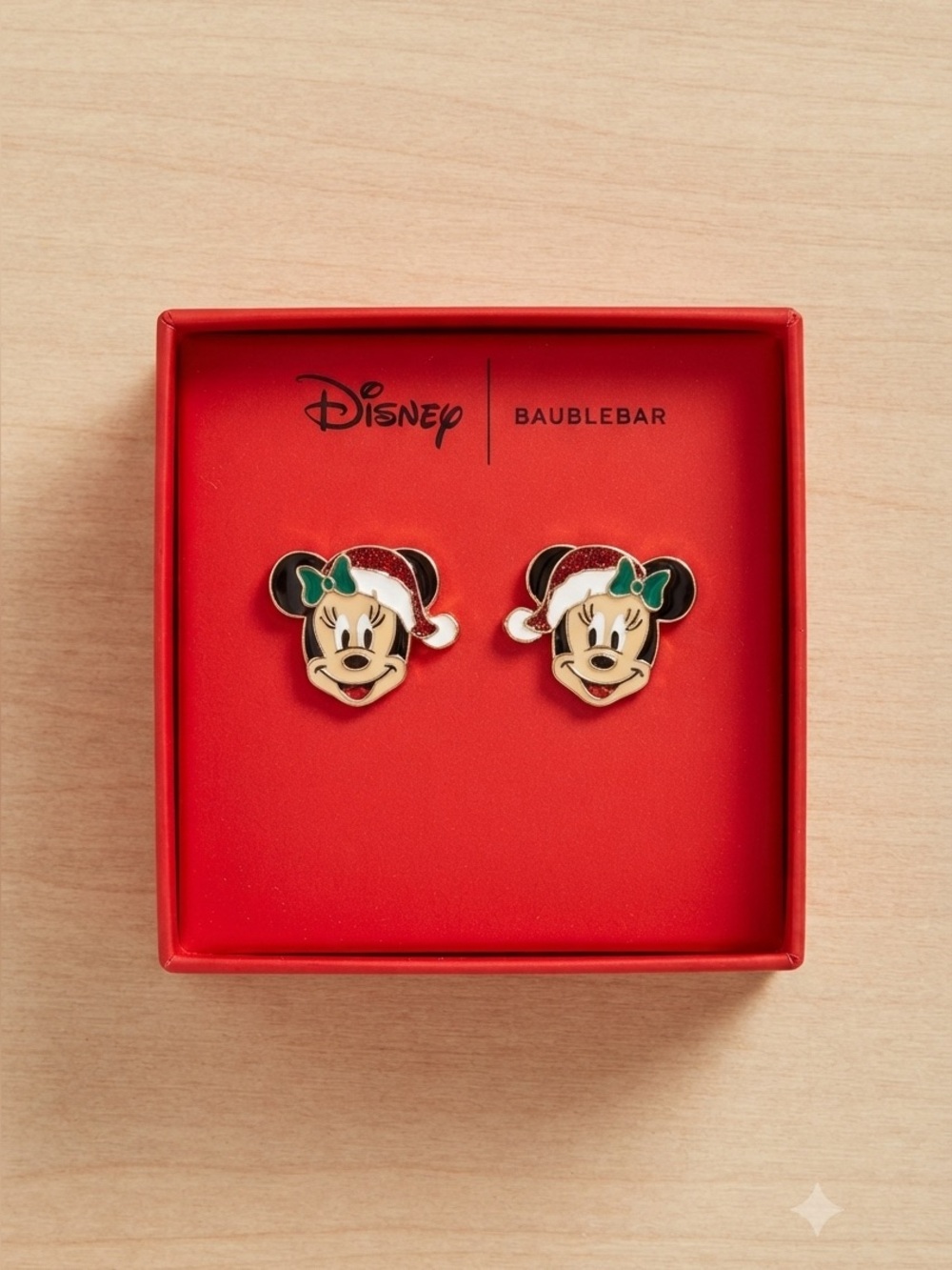 Disney x BaubleBar Minnie Mouse Christmas Santa Hat Stud Earrings Red Box NWT